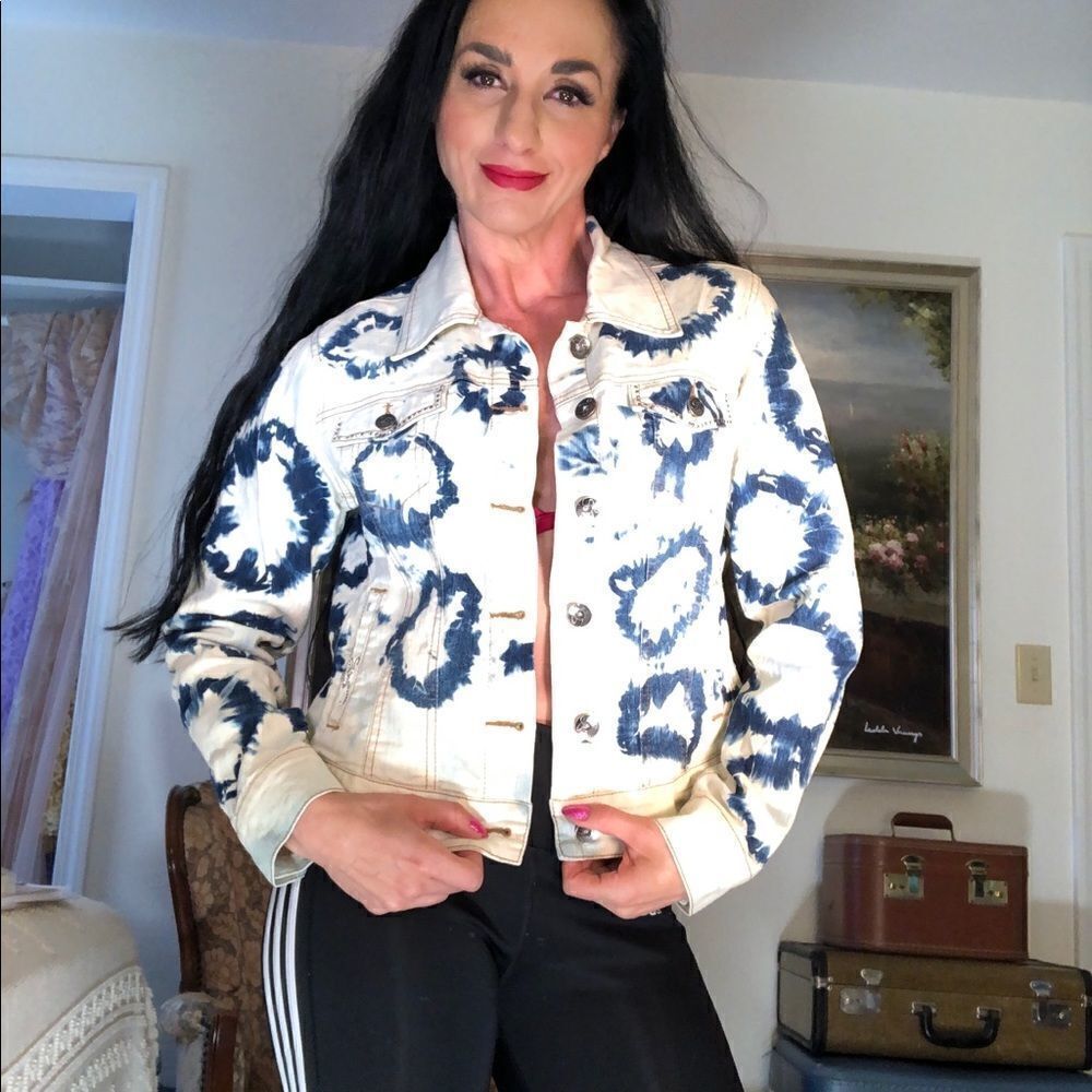 Style & Co denim jean jacket bleached pattern